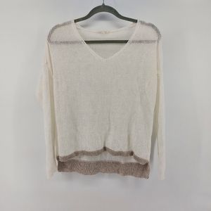 Eileen Fisher White V neck sweater open weave